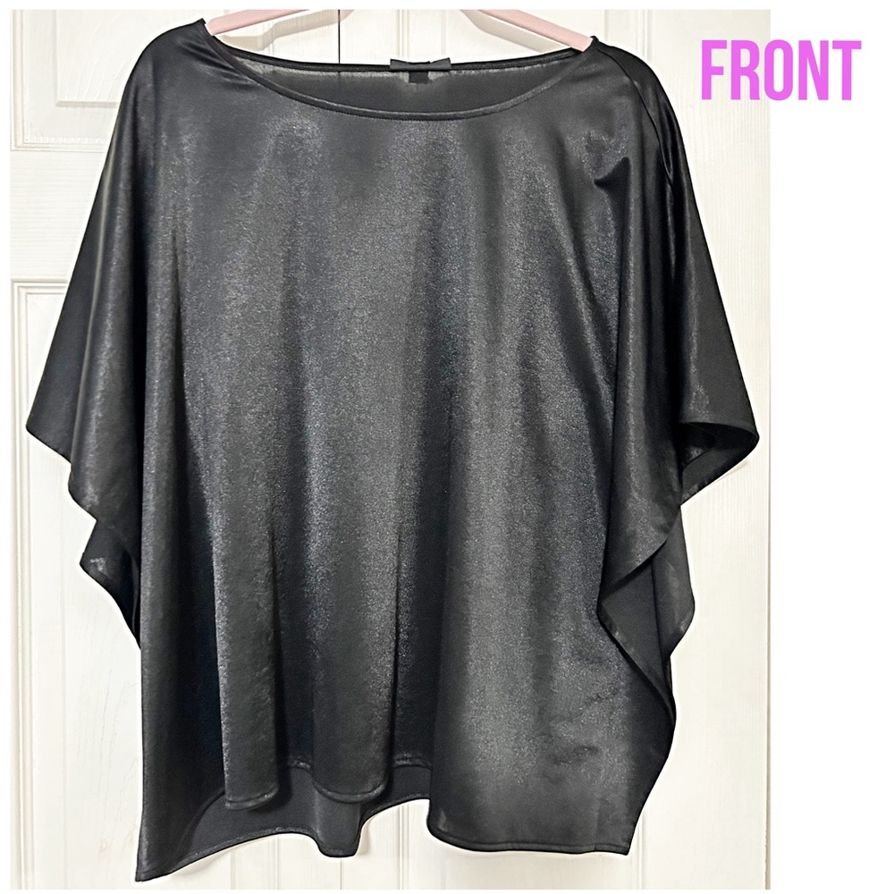 NWT Alfani Elements, Deep Metallic Black, Modern Style Pull Over Shawl Blouse - Picture 4 of 7